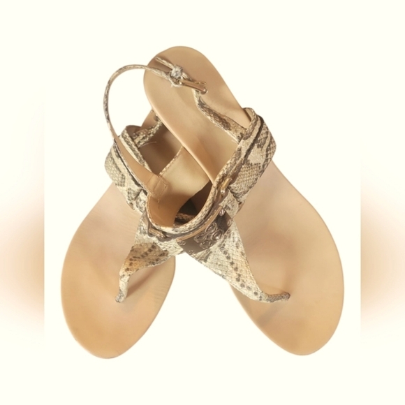 Coach Women's Danielle Wedge Thong T Strap Snakeskin Embossed Sandals Sz 7 1/2 B - Picture 7 of 11